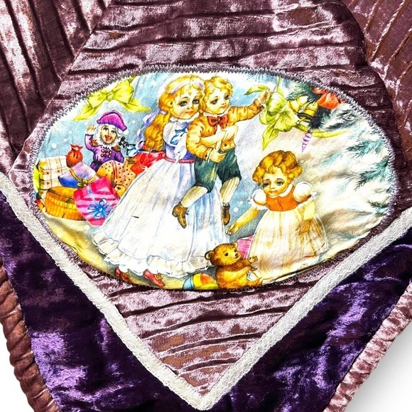 VTG Handmade Tree Skirt Christmas Holiday Children Winter Star Purple Velvet - Picture 7 of 9